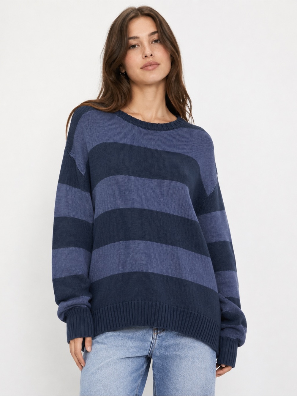 Brandy Melville Navy and Light Blue Brianna Striped
Sweater